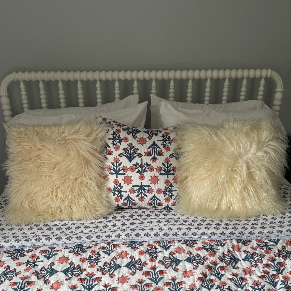 Pair of Cream Mongolian Lamb Pillows 16x16